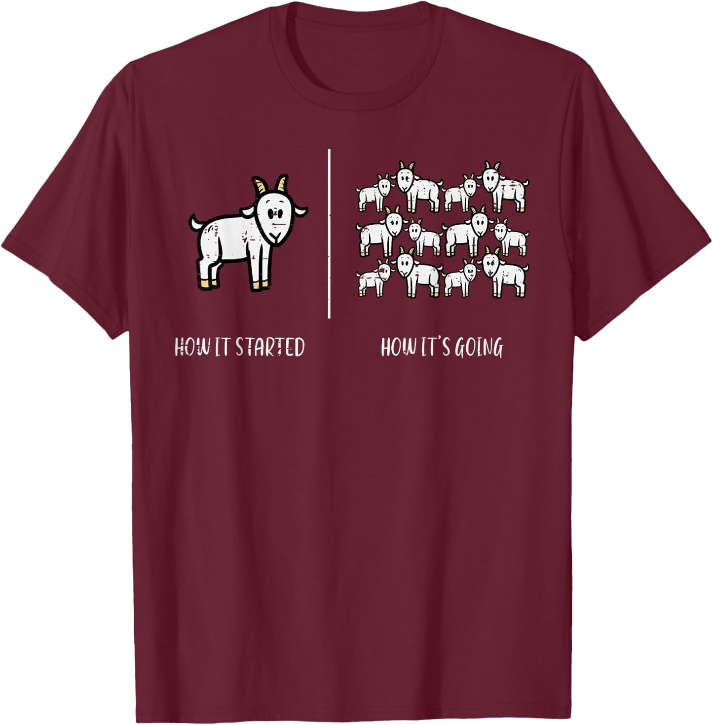 Goats How It Started Going Funny Farm Farmer Men Women Kids T-Shirt - T-Shirt | Maroon