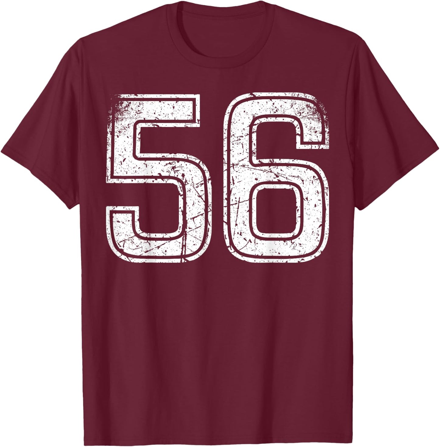 Number #56 Sport White Vintage Number T-Shirt - T-Shirt | Maroon