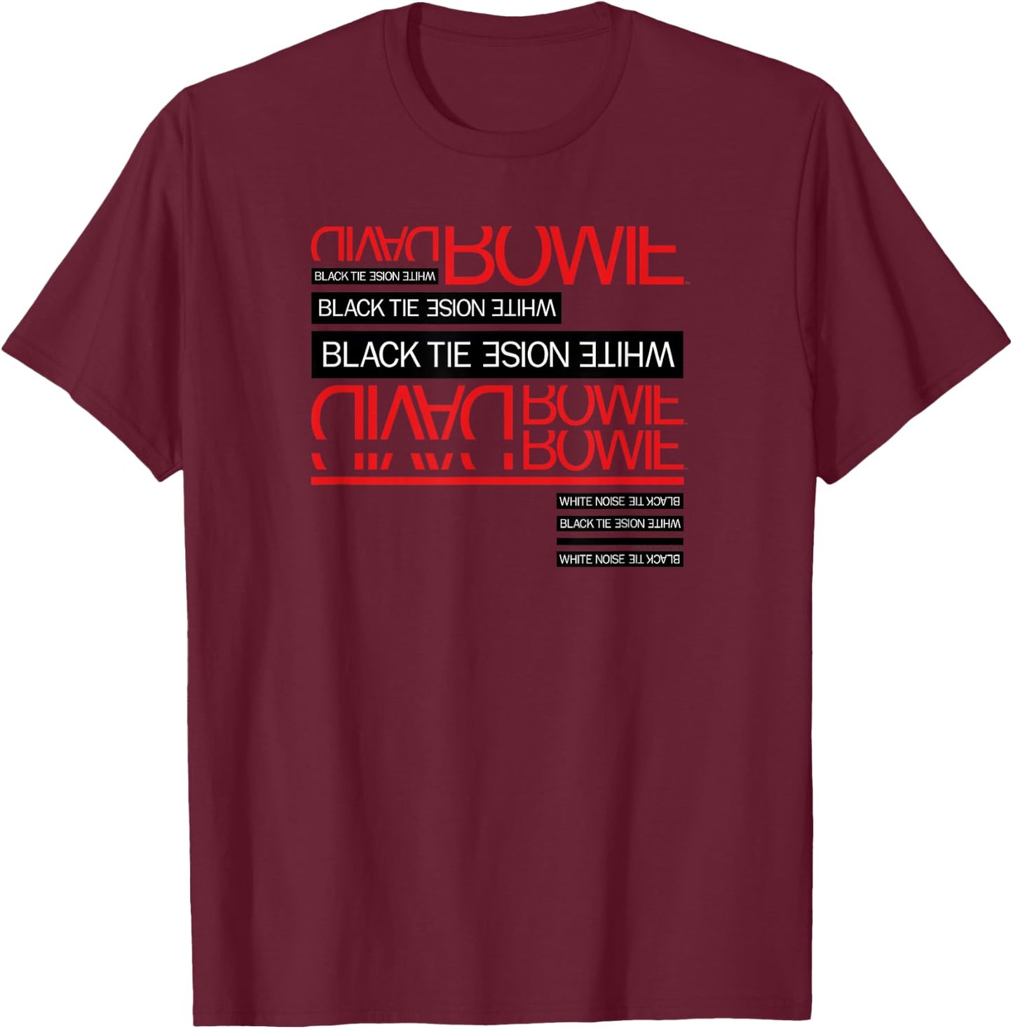 Offiziell David Bowie Music Rock Black Tie White Noise T-Shirt - T-Shirt | Maroon