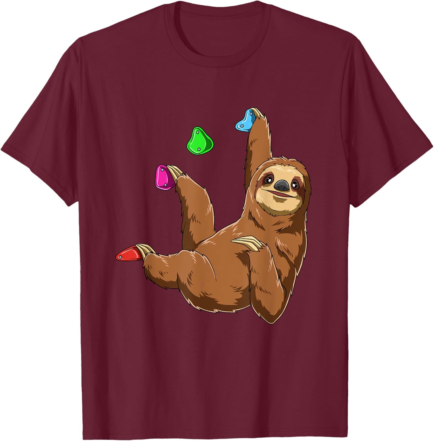 Cute Bouldering and Rock Climbing Sloth T-Shirt - T-Shirt | Maroon