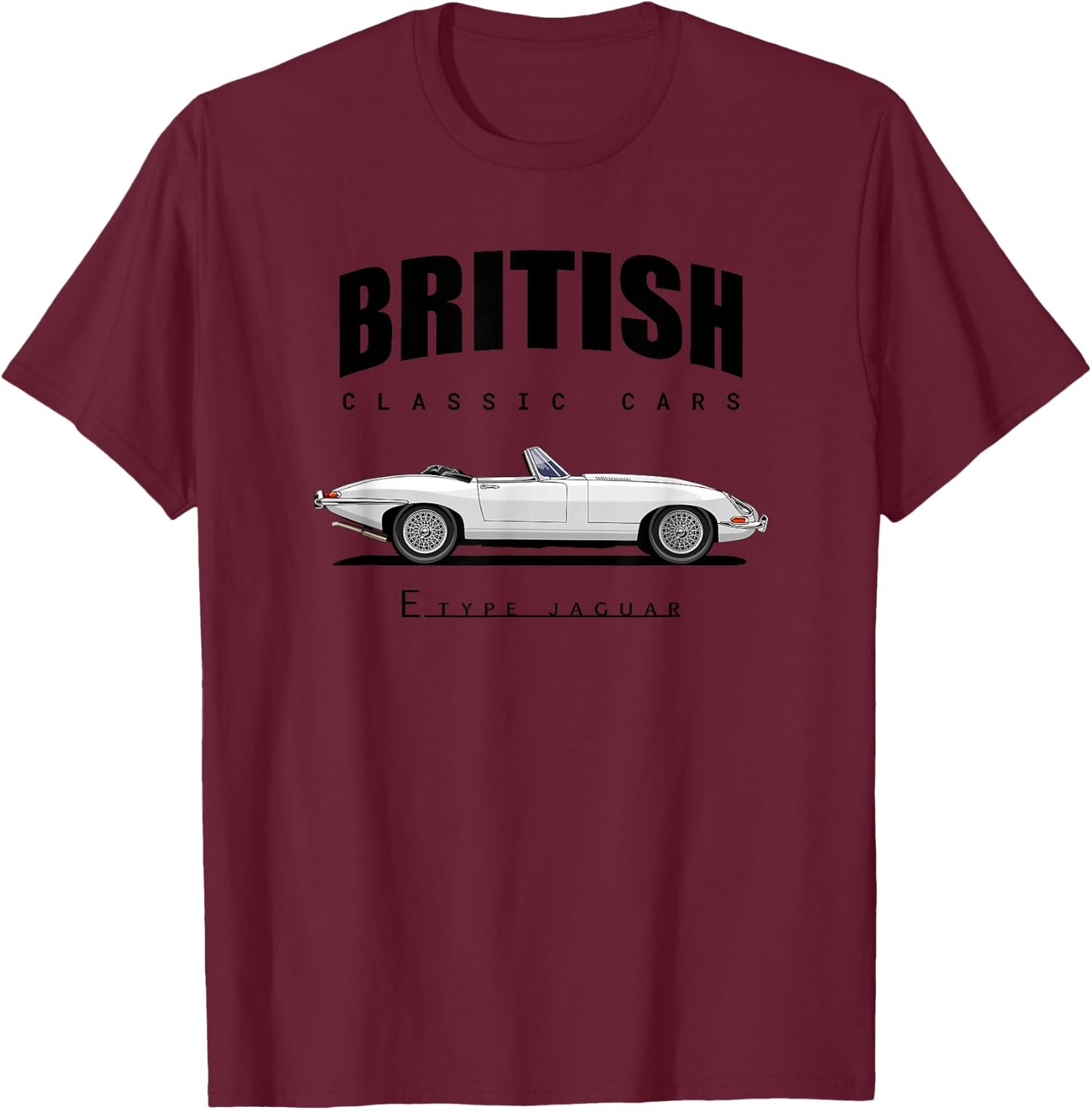 British Classic Cars - E Type Jaguar T-Shirt - T-Shirt | Maroon