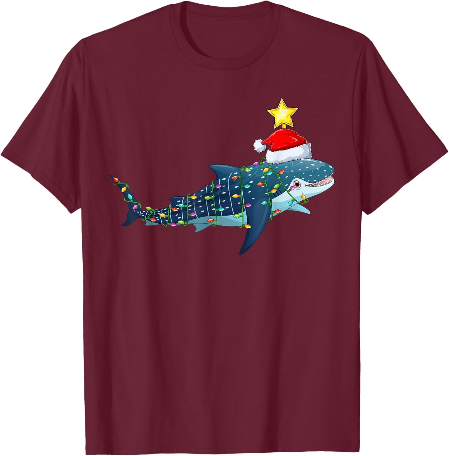 Whale Shark Xmas Tree Lighting Santa Whale Shark Christmas T-Shirt - T-Shirt | Maroon