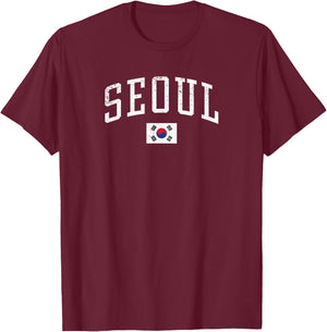 Vintage Seoul South Korea Country Flag Souvenir Vacation T-Shirt - T-Shirt | Maroon