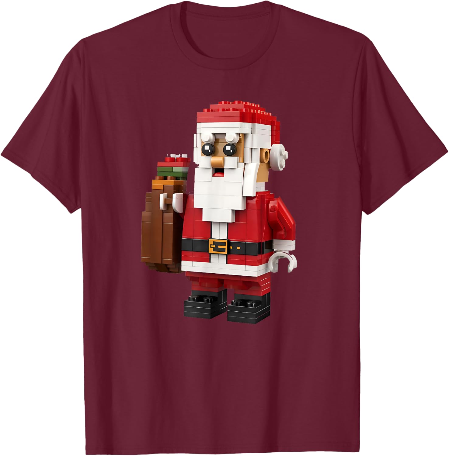 Christmas Builder Block Brick Building Santa Face Kids Boys T-Shirt - T-Shirt | Maroon