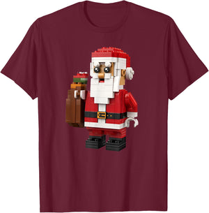 Christmas Builder Block Brick Building Santa Face Kids Boys T-Shirt - T-Shirt | Maroon
