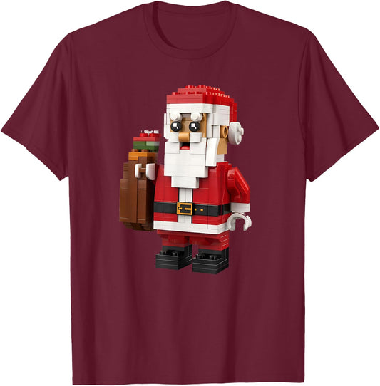 Christmas Builder Block Brick Building Santa Face Kids Boys T-Shirt - T-Shirt | Maroon