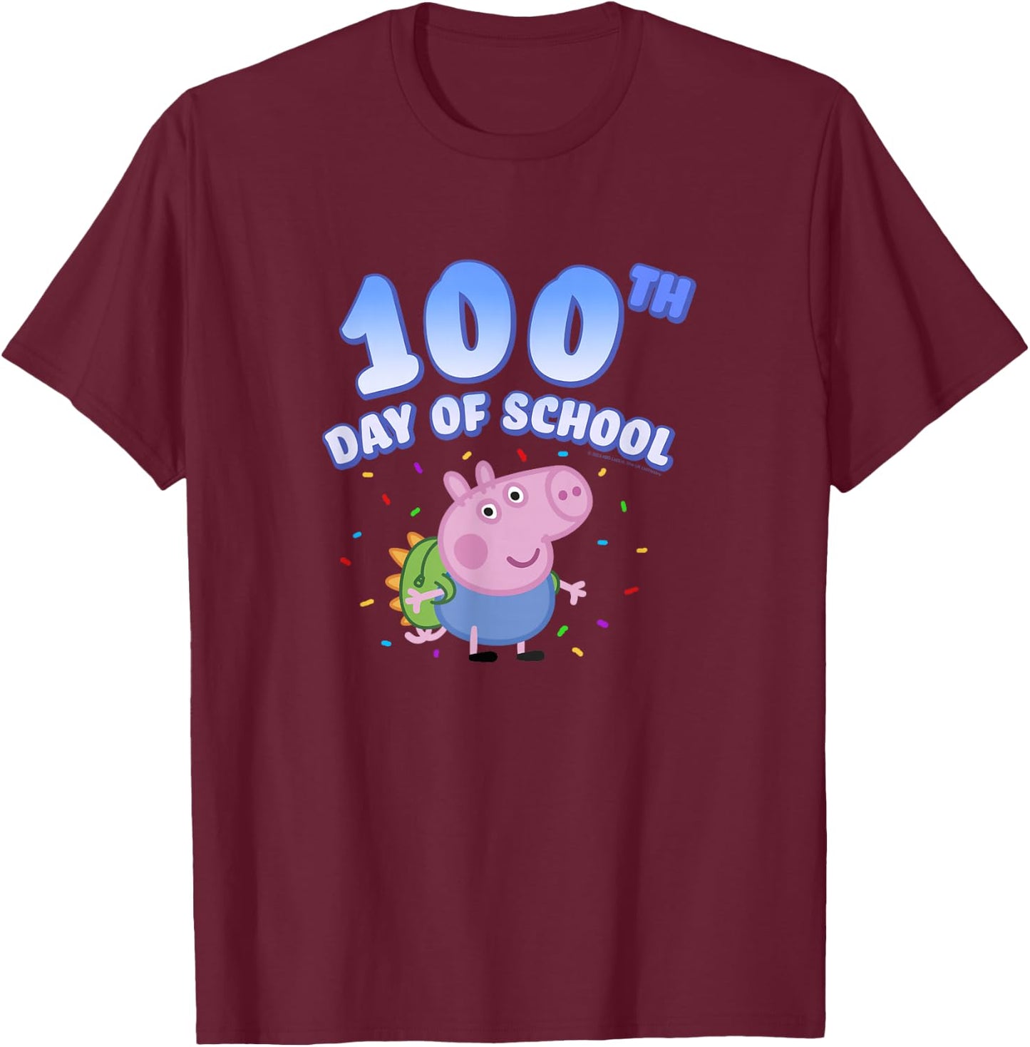 Peppa Pig George Pig 100th Day Of School Fun Confetti Pose T-Shirt - T-Shirt | Maroon