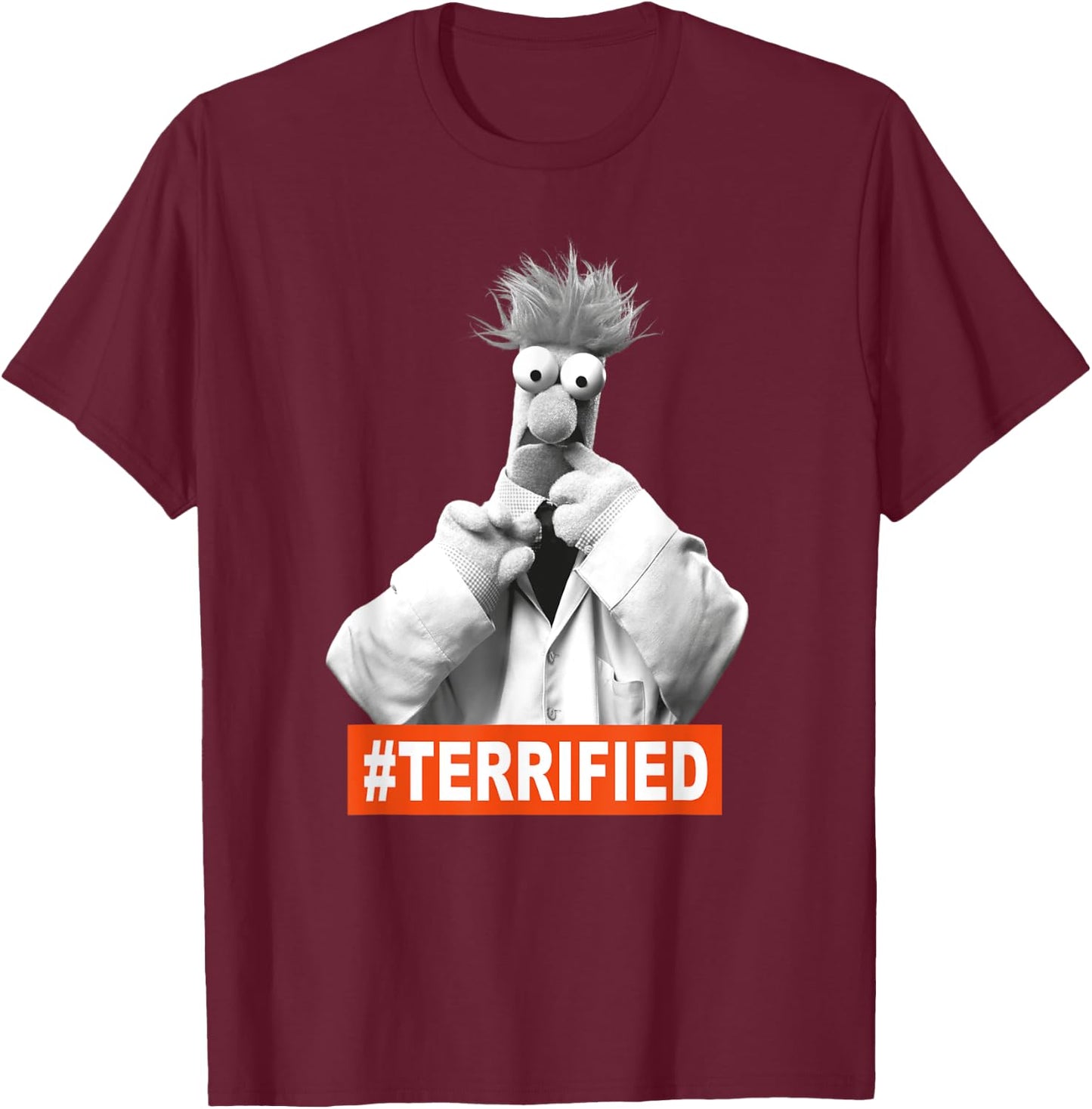 The Muppets Beaker Terrified T-Shirt - T-Shirt | Maroon
