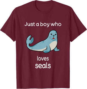 Kids Seal Shirt Boys I Love Seals Kids Seal Lover T-Shirt - T-Shirt | Maroon