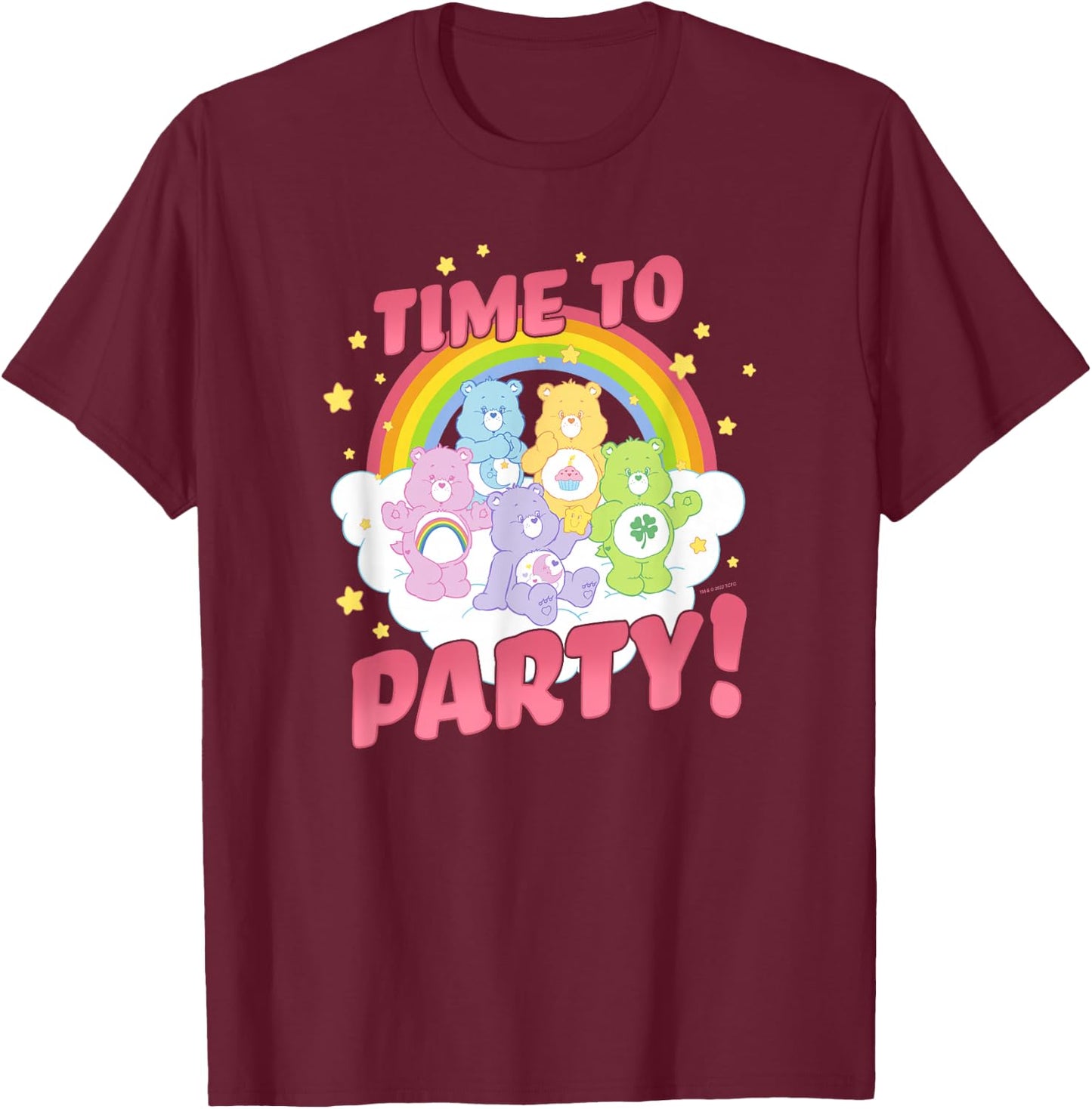 Care Bears Birthday Let's Party Vintage Rainbow Holiday Logo , grey, S T-Shirt - T-Shirt | Maroon