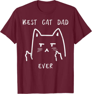 Fathers Day Best Cat Dad Ever Finger Funny Fur Daddy Papa T-Shirt - T-Shirt | Maroon