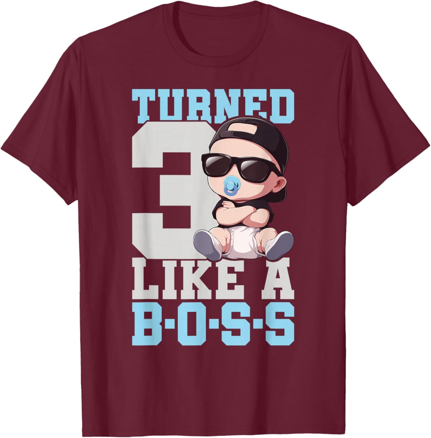 Baby 3rd Birthday Boy Girl 3 Years Like a Boss Kids T-Shirt - T-Shirt | Maroon