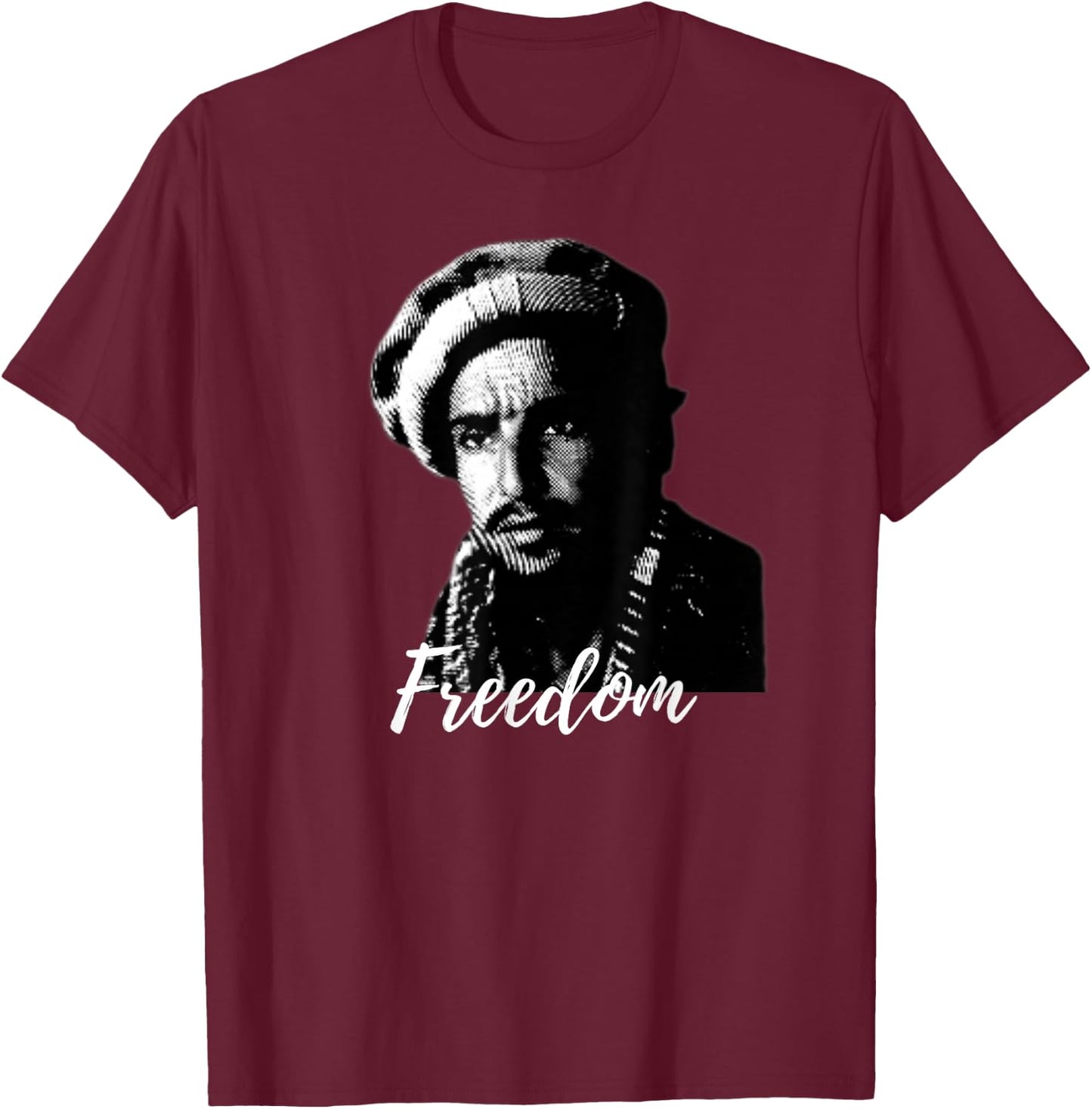 Free Afghanistan Freedom Fighter Massoud Afghan Design T-Shirt - T-Shirt | Maroon