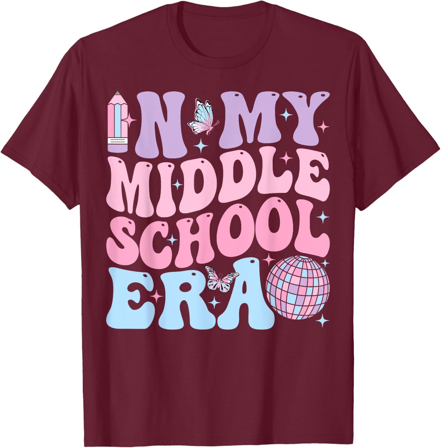 Groovy In My Middle School Era Back To School Teacher Men Women Kids T-Shirt - T-Shirt | Maroon