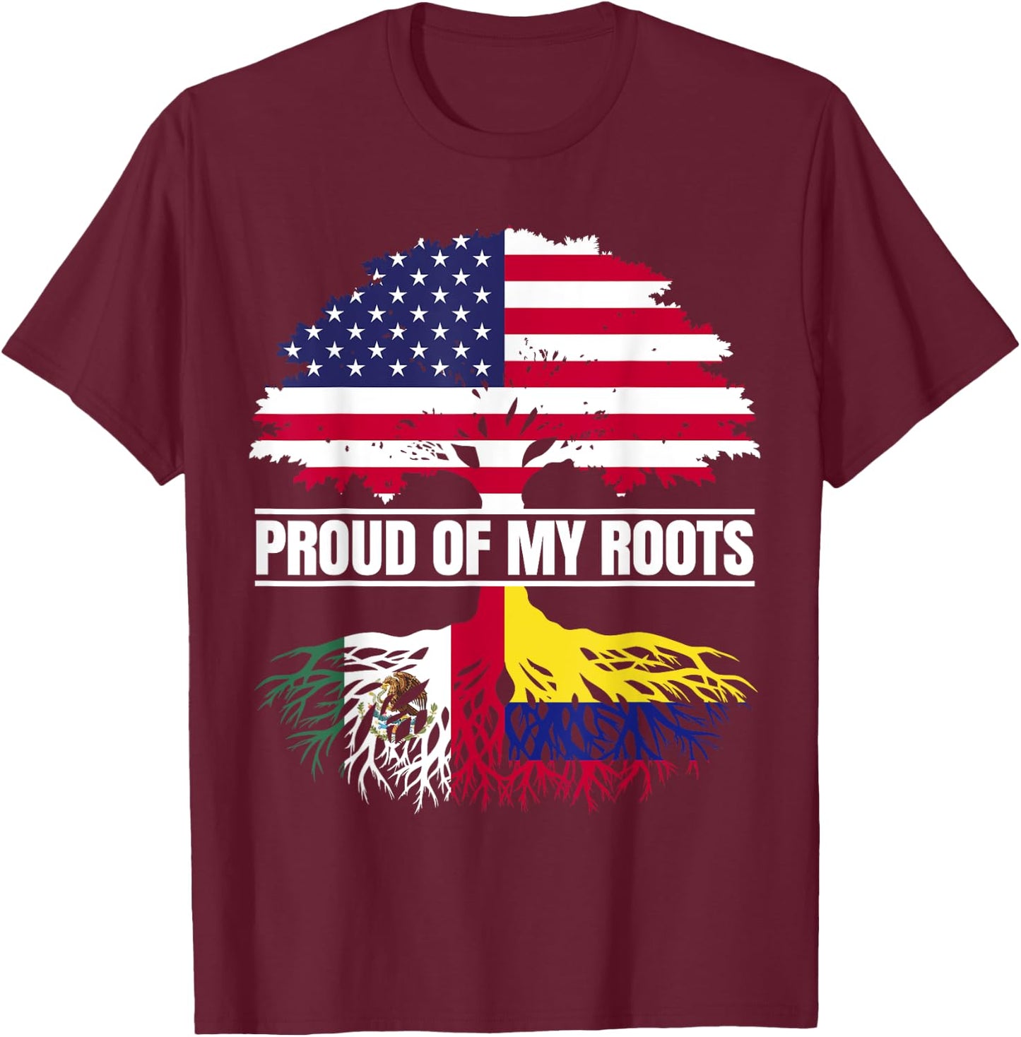 Mexico Colombia Heritage Mix Proud Roots Mexican Colombian T-Shirt - T-Shirt | Maroon