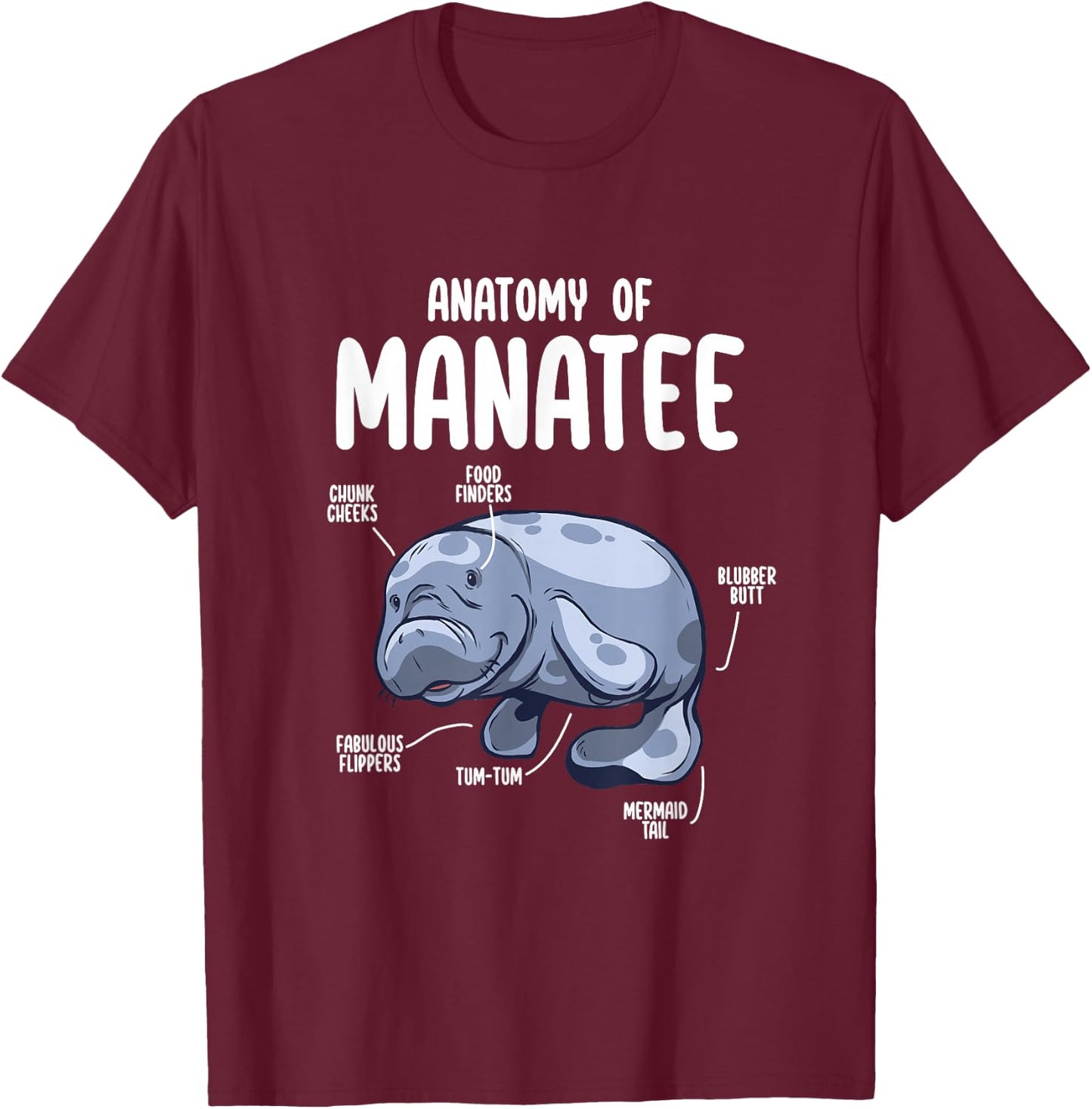 Anatomy of Manatee Funny Sea Animal Chubby Manatee Lovers T-Shirt - T-Shirt | Maroon