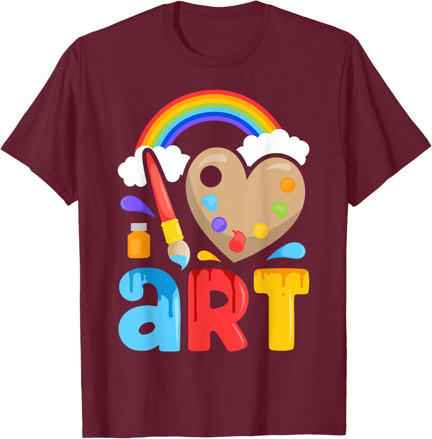 I Love Art Artist Painter Colorful Painting Gifts Kids Girls T-Shirt - T-Shirt | Maroon