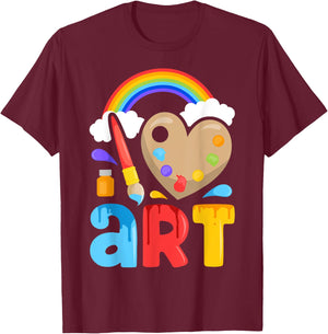 I Love Art Artist Painter Colorful Painting Gifts Kids Girls T-Shirt - T-Shirt | Maroon