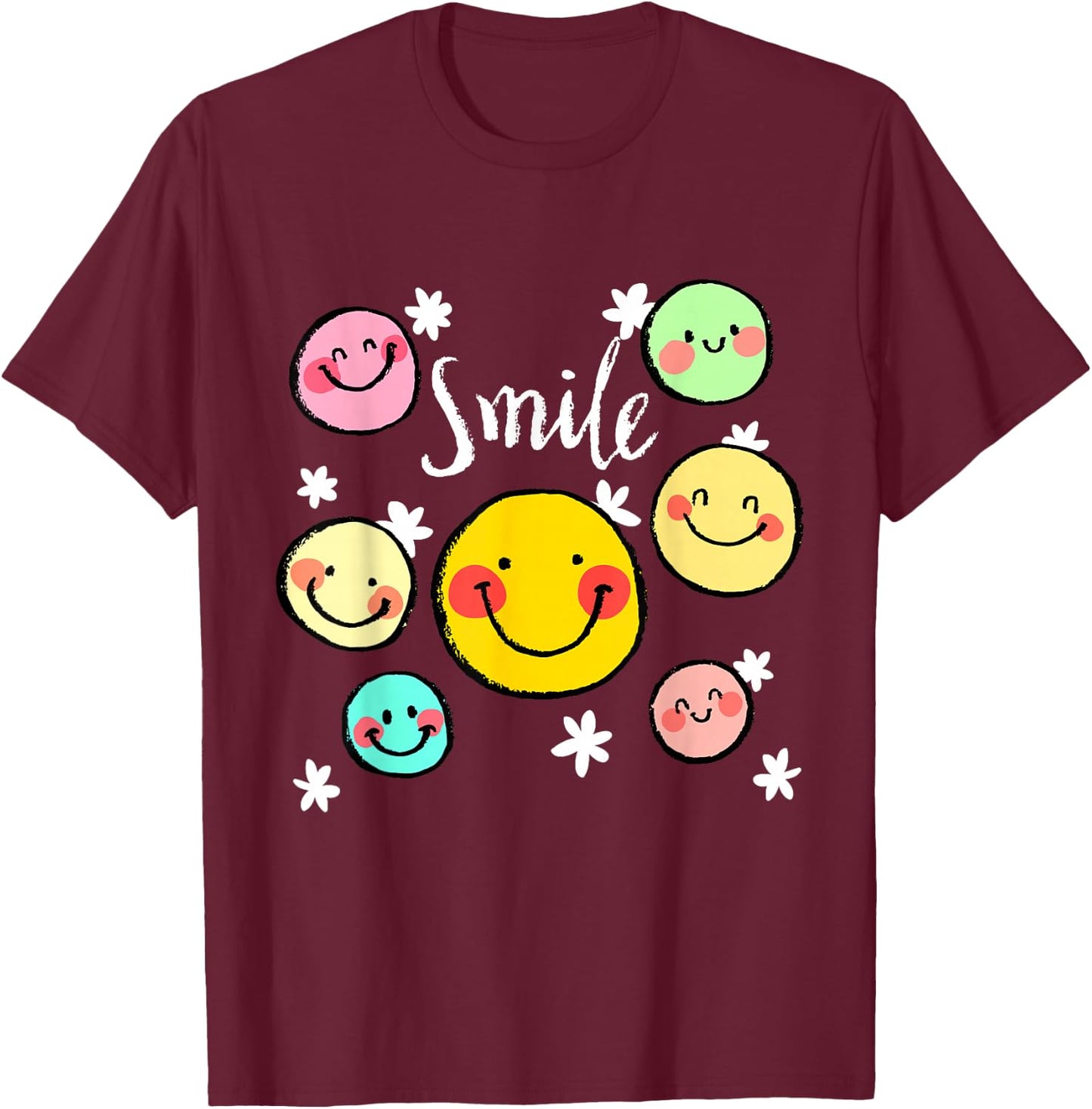 Cool Silhouette Happy Smile Face Illustration Graphic Design , Black, S T-Shirt - T-Shirt | Maroon