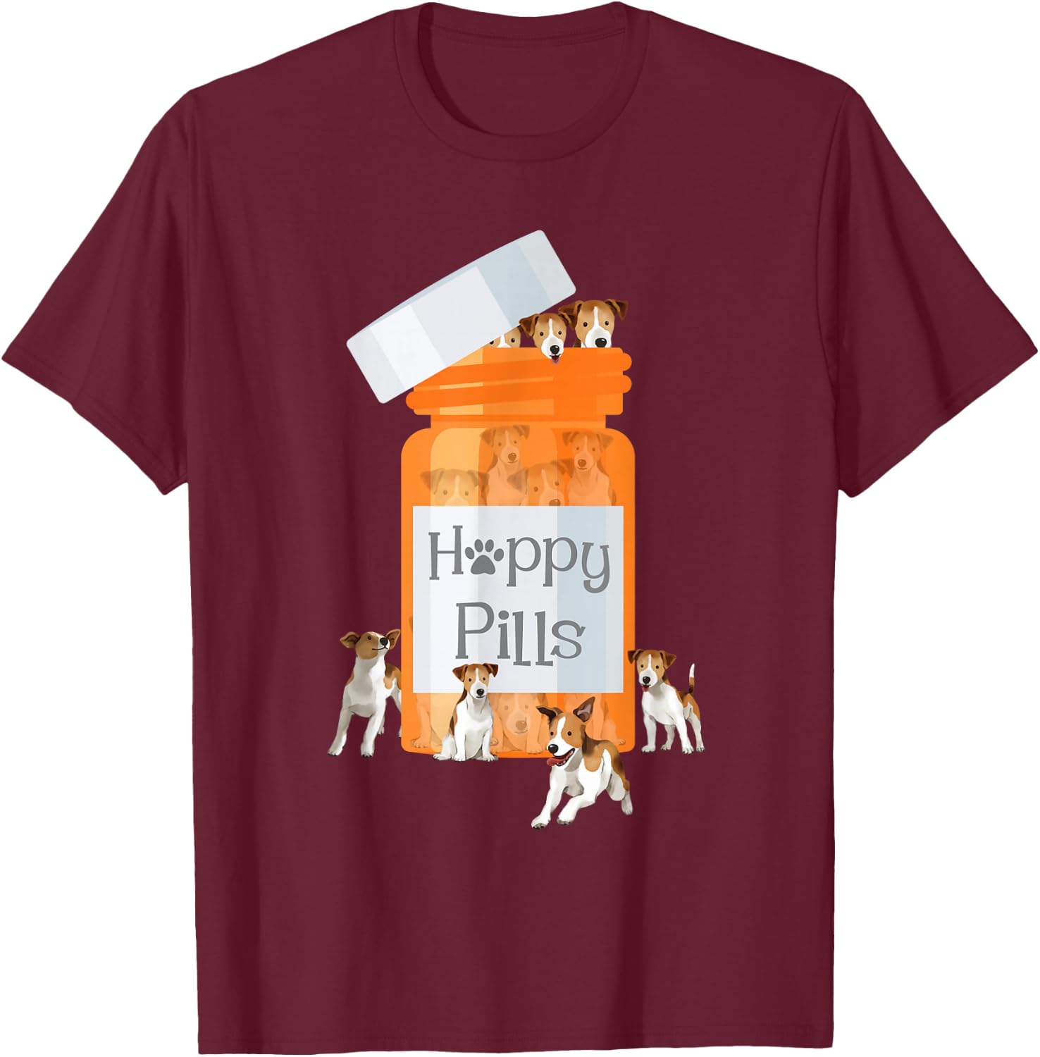 Happy Pills - Jack Russell Terrier Dog Lover Pet Owner T-Shirt - T-Shirt | Maroon
