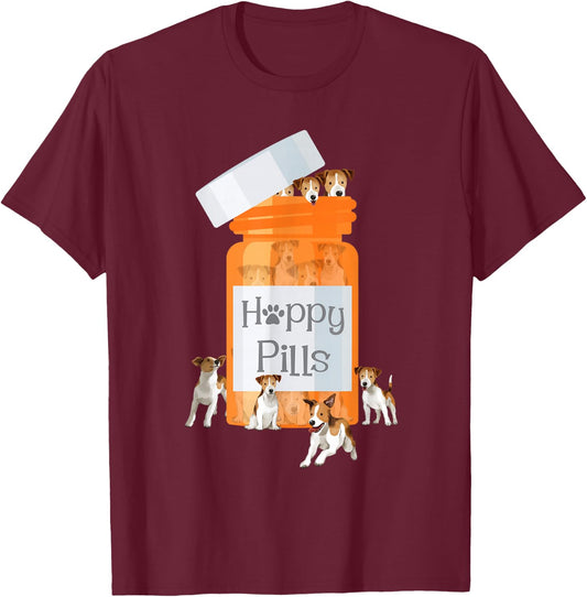 Happy Pills - Jack Russell Terrier Dog Lover Pet Owner T-Shirt - T-Shirt | Maroon