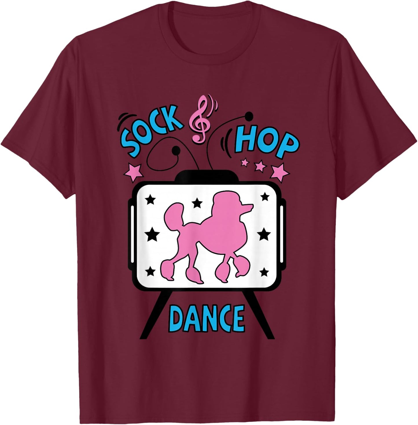 1950s Sock Hop Dance Poodle 50s Costume Rockabilly Pink T-Shirt - T-Shirt | Maroon
