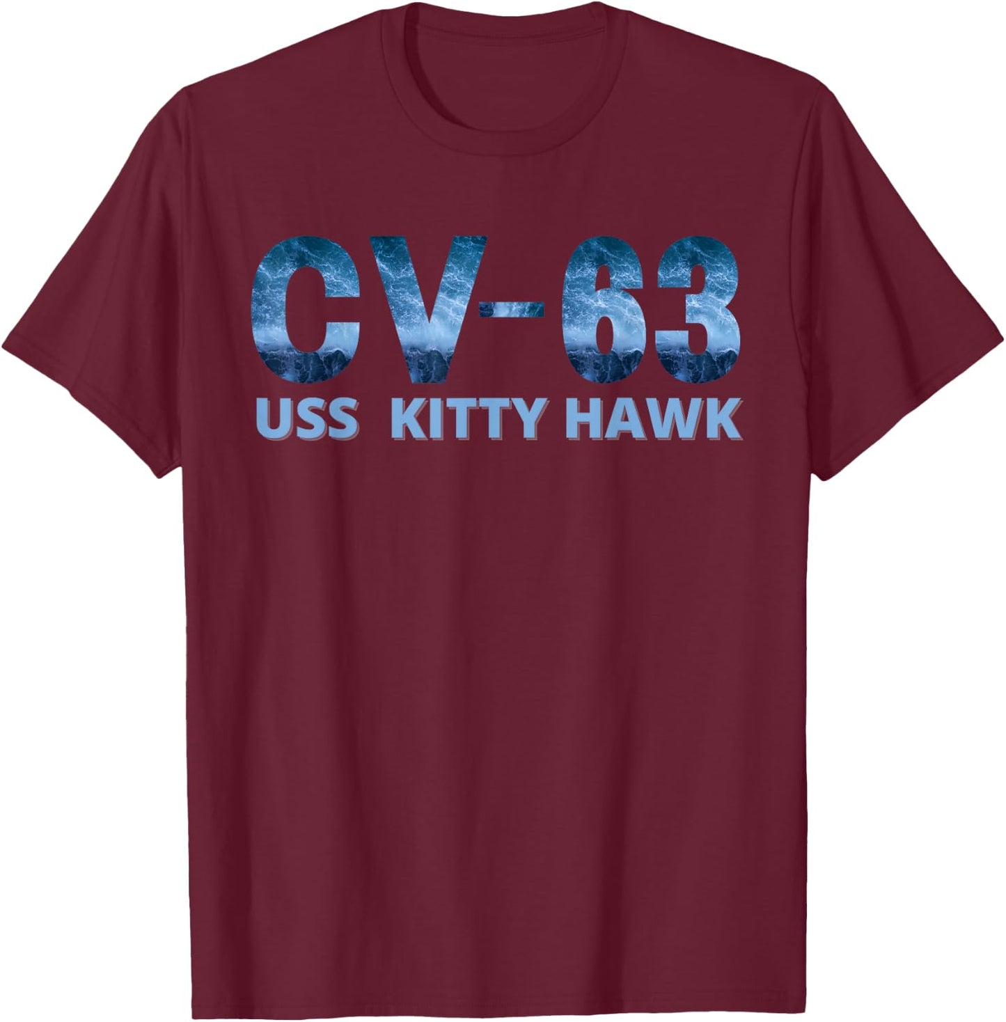USS Kitty Hawk Blue Camo Aircraft Carrier T-Shirt - T-Shirt | Maroon