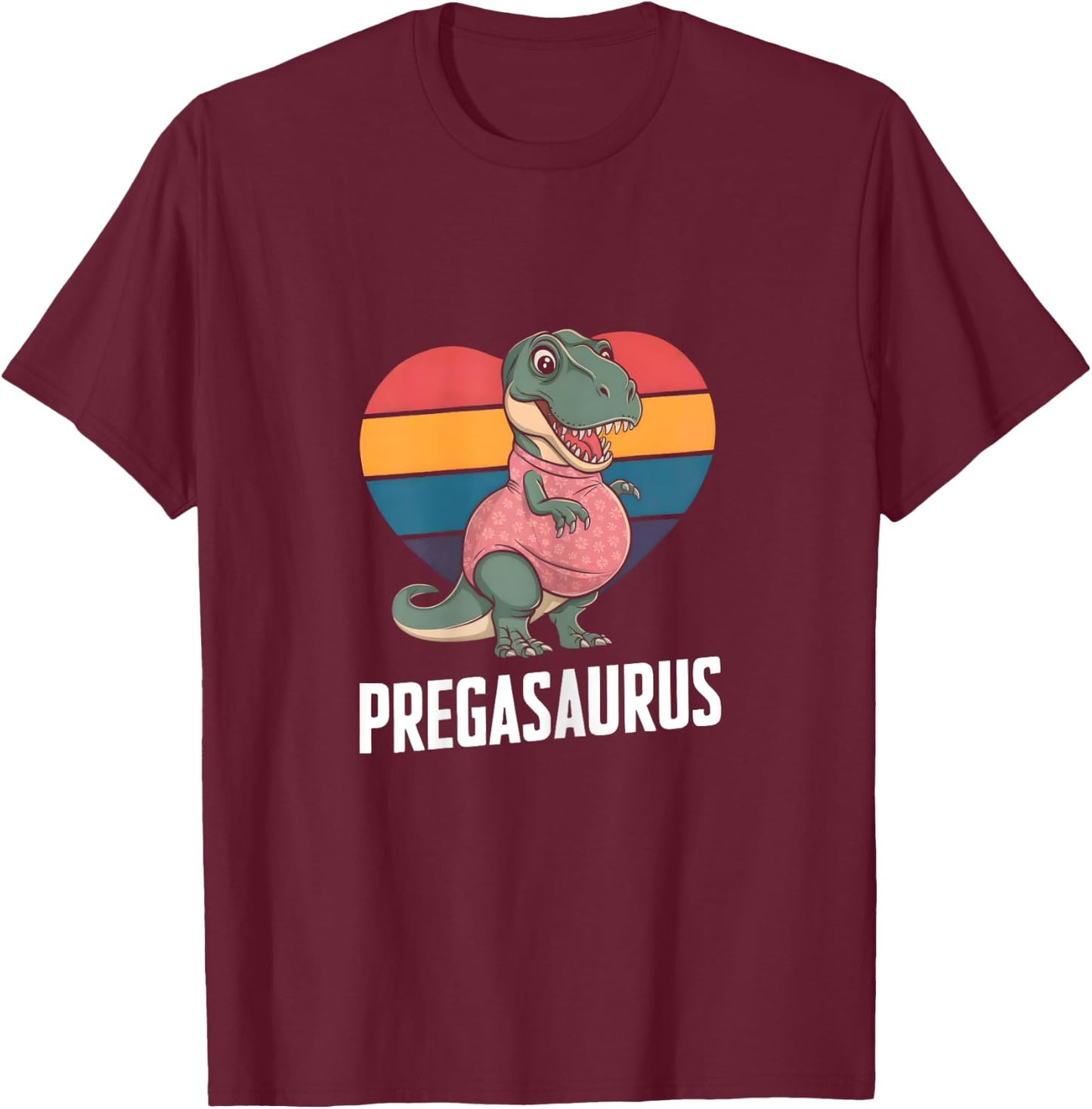 Pregasaurus - Fun Future Mom Artwork T-Shirt - T-Shirt | Maroon
