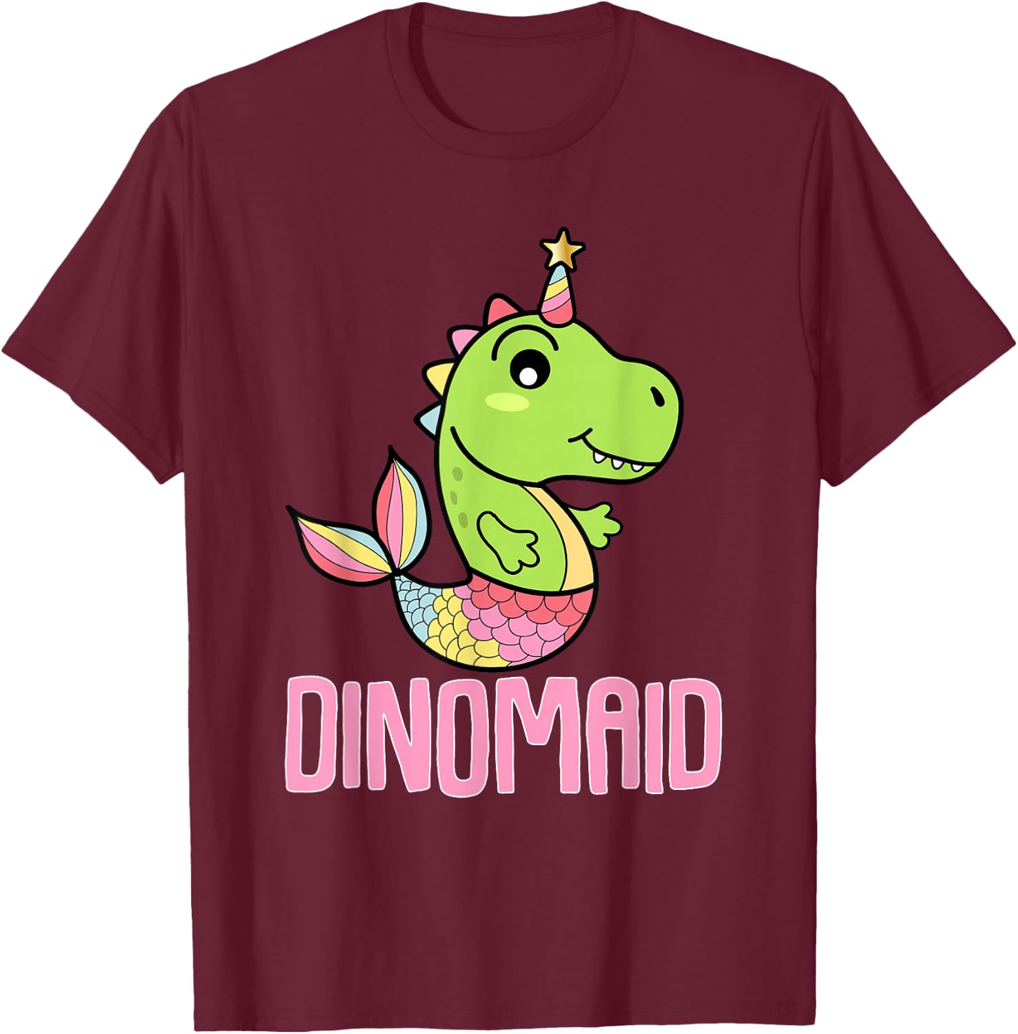 Dinosaur Mermaid Dinomaid Dino Puns T-Shirt - T-Shirt | Maroon