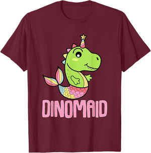 Dinosaur Mermaid Dinomaid Dino Puns T-Shirt - T-Shirt | Maroon