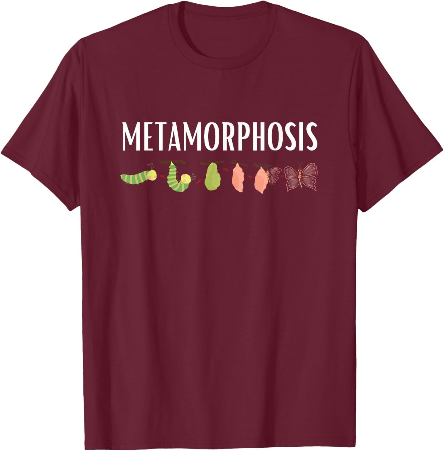 Funny Caterpillar Lifecycle Metamorphosis Monarch Butterfly T-Shirt - T-Shirt | Maroon