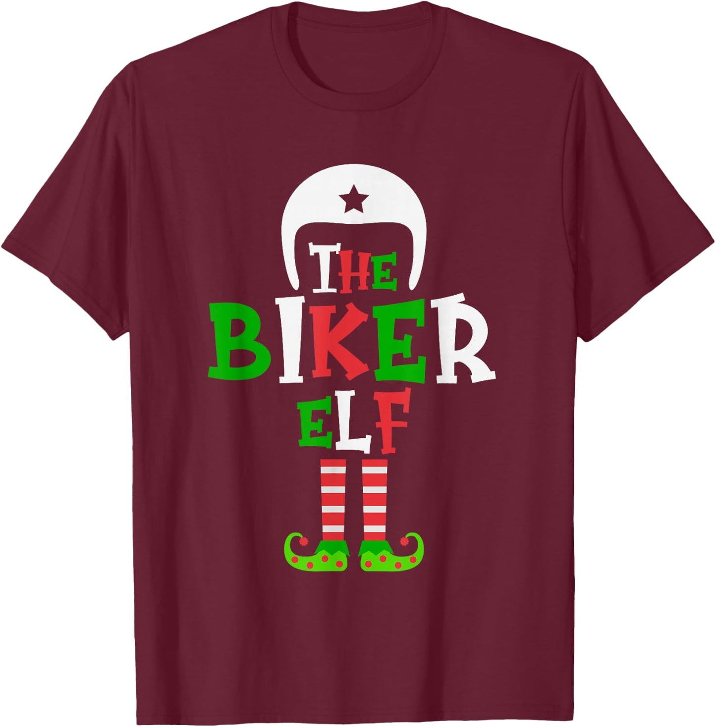 The Biker Elf - Funny Matching Family Group Christmas T-Shirt - T-Shirt | Maroon