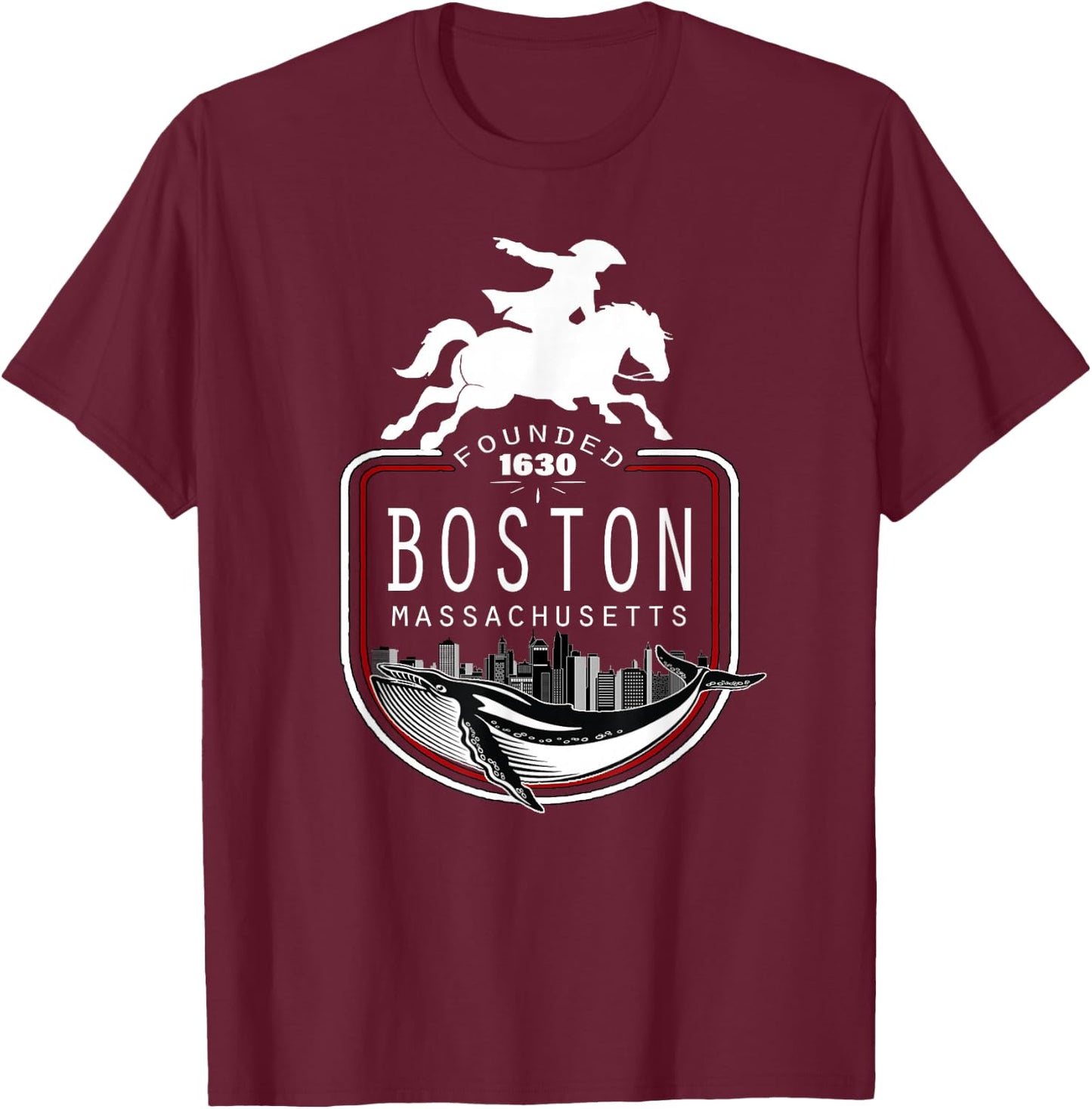Historical Boston Massachusetts New England Souvenir T-Shirt - T-Shirt | Maroon