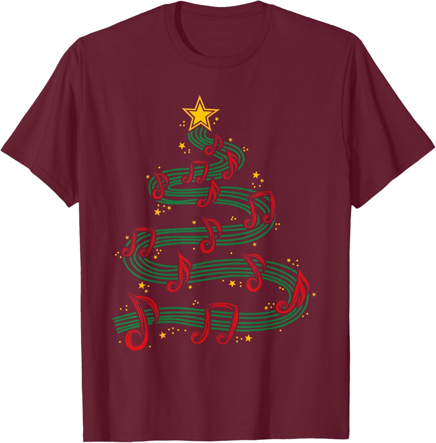 Christmas Tree Musical Notes Song Musician Sing Carols Music T-Shirt - T-Shirt | Maroon