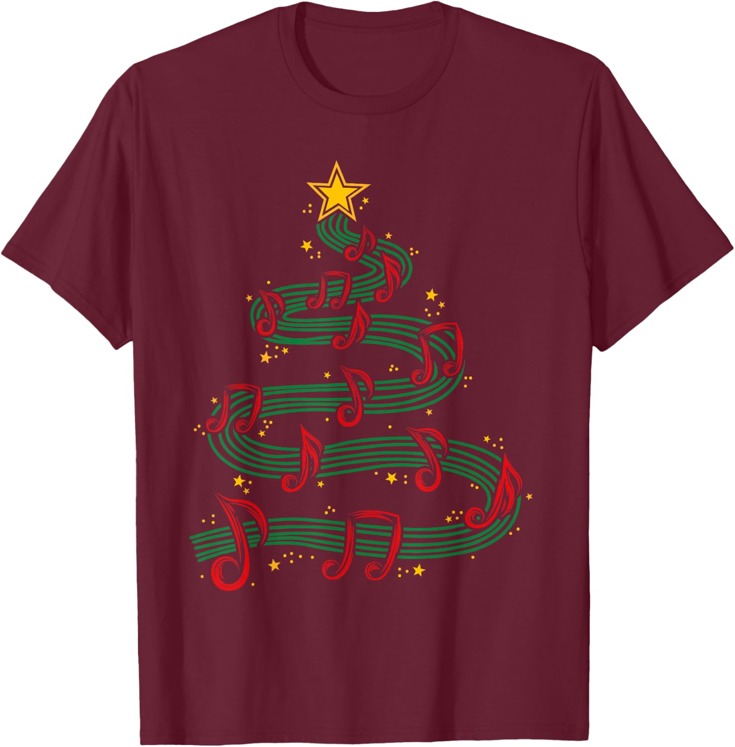 Christmas Tree Musical Notes Song Musician Sing Carols Music T-Shirt - T-Shirt | Maroon