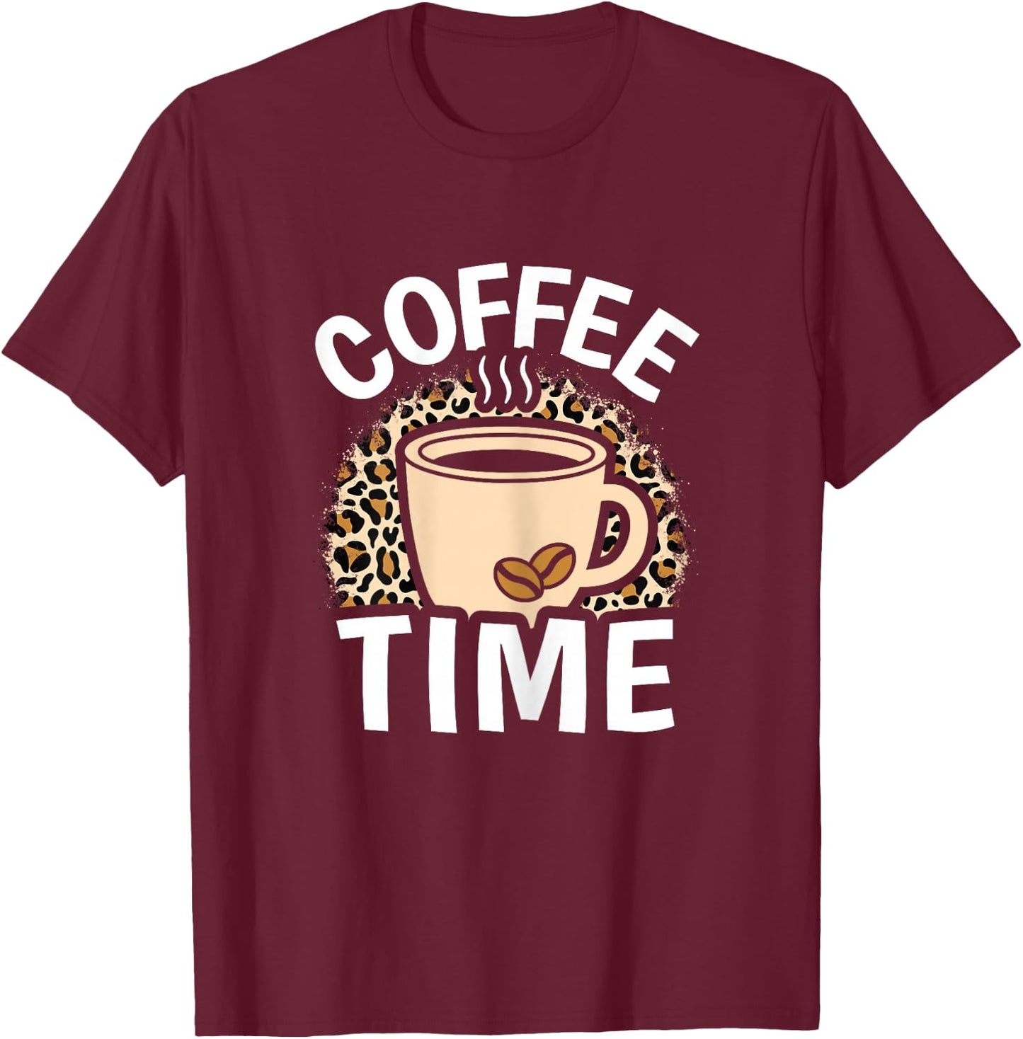 Coffee Time Cute Leopard Print Coffee Lover Women Girls T-Shirt - T-Shirt | Maroon
