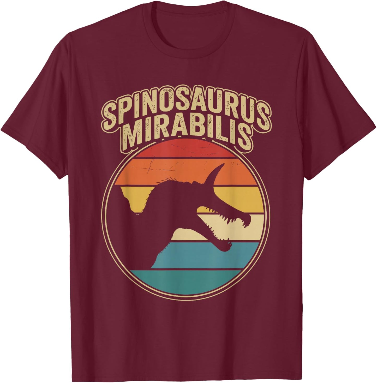 Vintage Spinosaurus Mirabilis Roaring Prehistoric Dinosaur T-Shirt - T-Shirt | Maroon