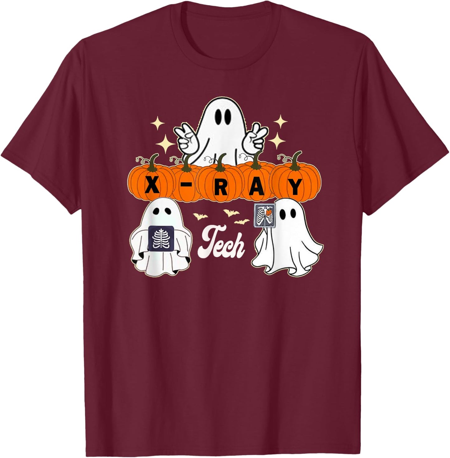funny X-Ray tech boo crew Halloween ,radiology ghost T-Shirt - T-Shirt | Maroon