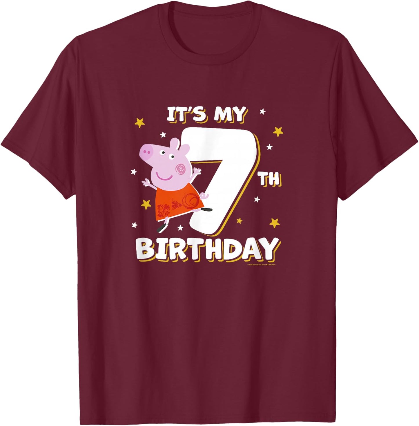 Peppa Pig It's My 7th Birthday Holiday Stars Celebration T-Shirt - T-Shirt | Maroon