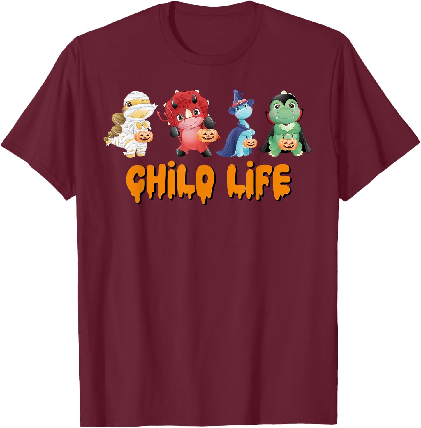 Dinosaur Child Life Specialist Halloween Therapist CLS CCLS T-Shirt - T-Shirt | Maroon