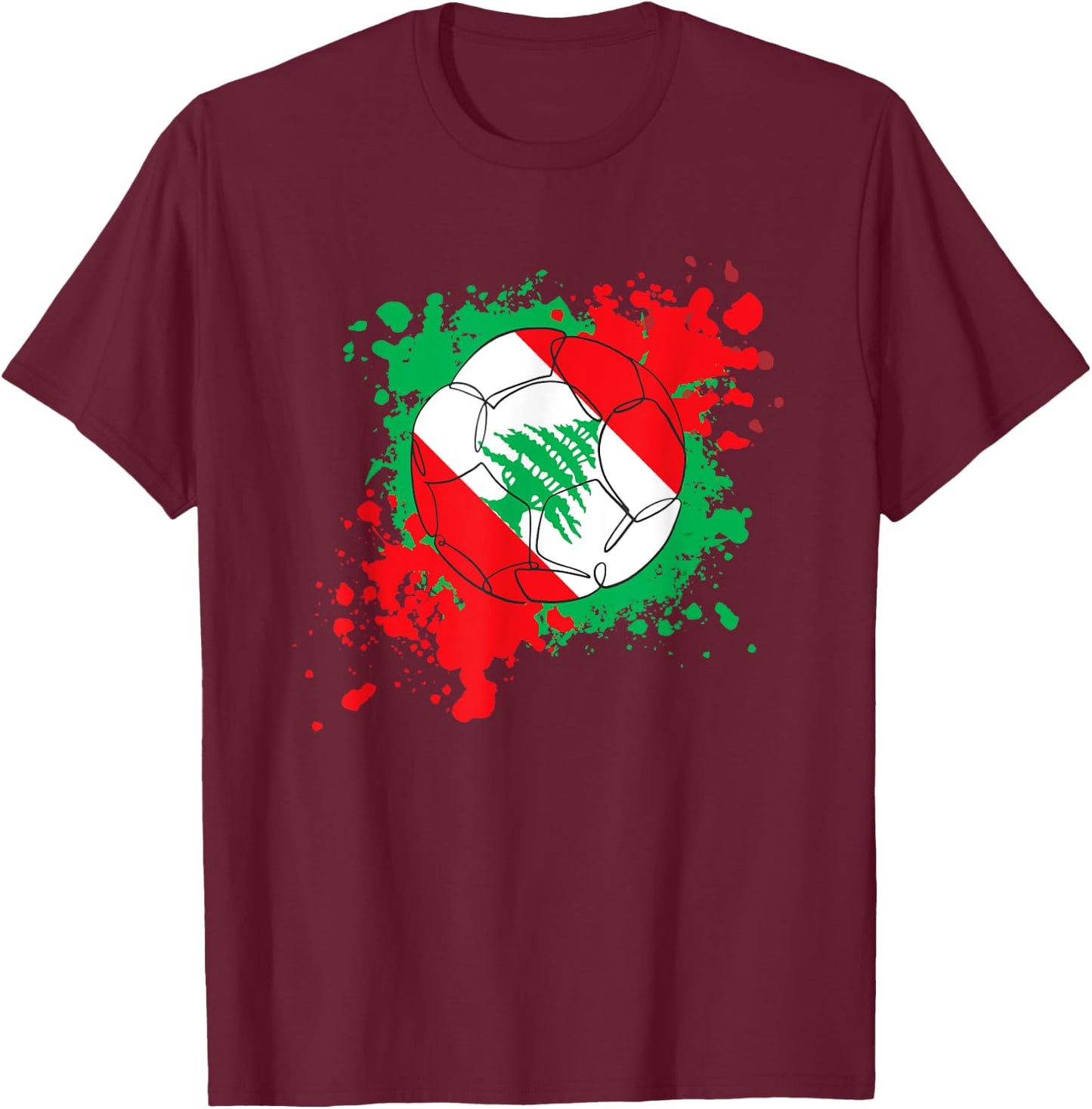 Soccer Ball With The Flag Of Lebanon T-Shirt - T-Shirt | Maroon