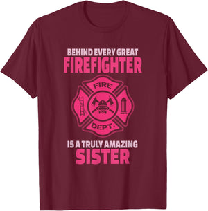 Firefighter Sister - Support Brother Sister T-Shirt - T-Shirt | Maroon