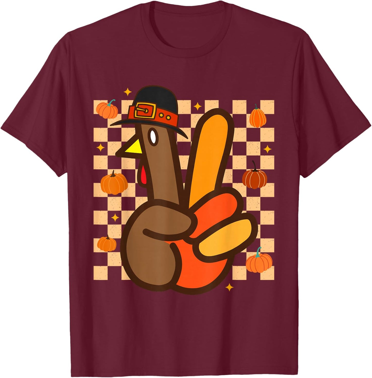 Cool Peace Sign Turkey Hand Thanksgiving Hippie Men Women T-Shirt - T-Shirt | Maroon