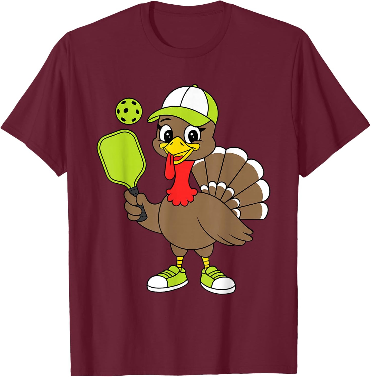 Funny Thanksgiving Pilgrim Pickleball Turkey T-Shirt - T-Shirt | Maroon