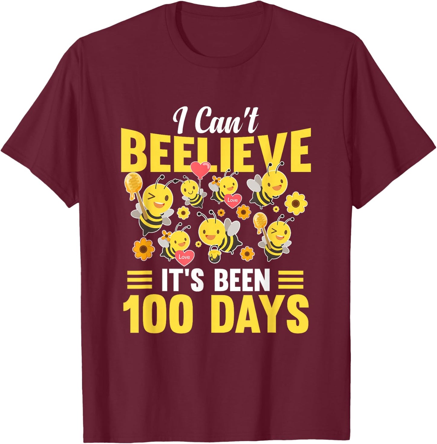 100th Day Of School 100 Days Smarter Learn Boys Girls Bees T-Shirt - T-Shirt | Maroon