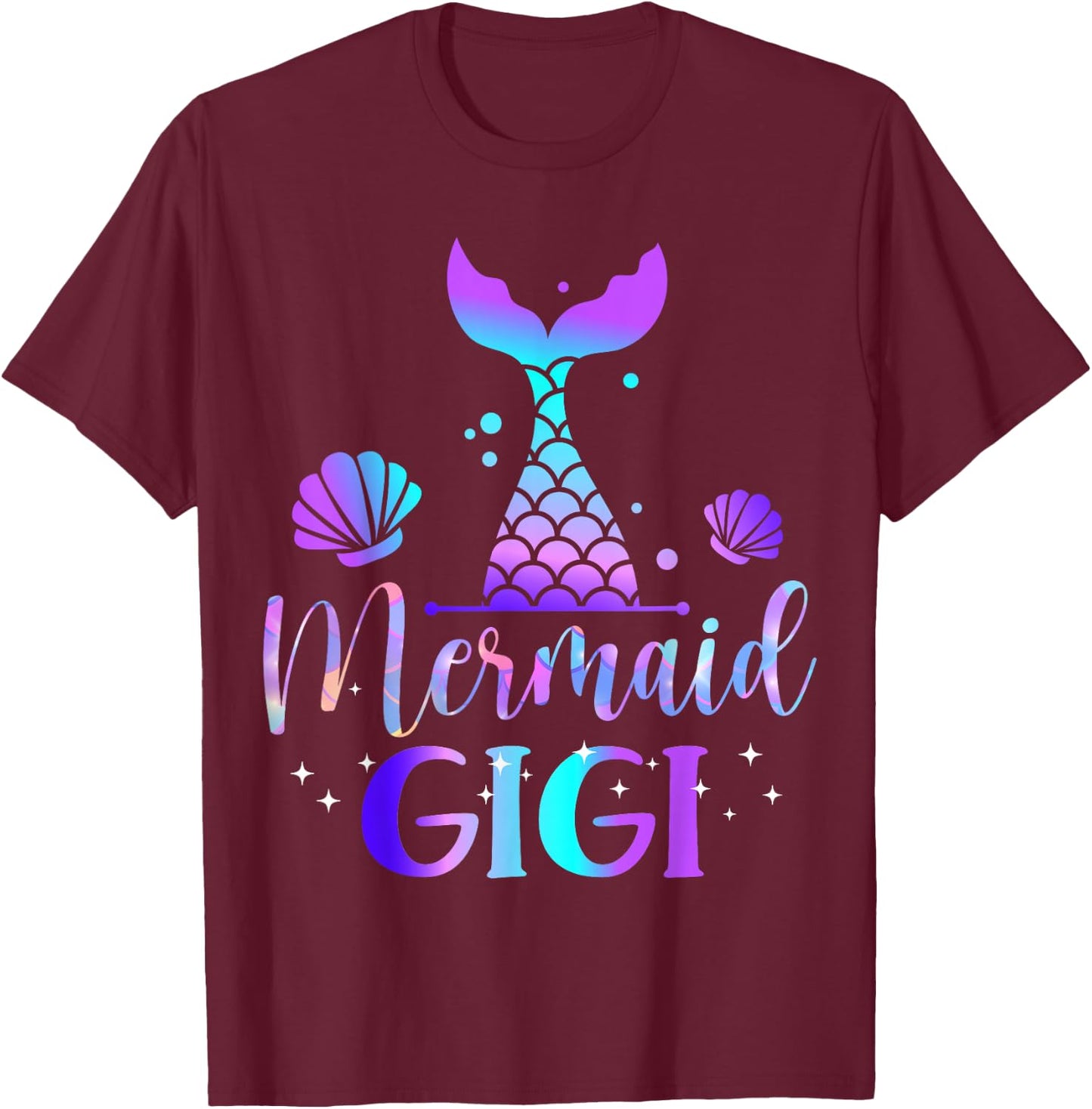 Mermaid Gigi of The Birthday Mermaid Birthday Crew Family T-Shirt - T-Shirt | Maroon