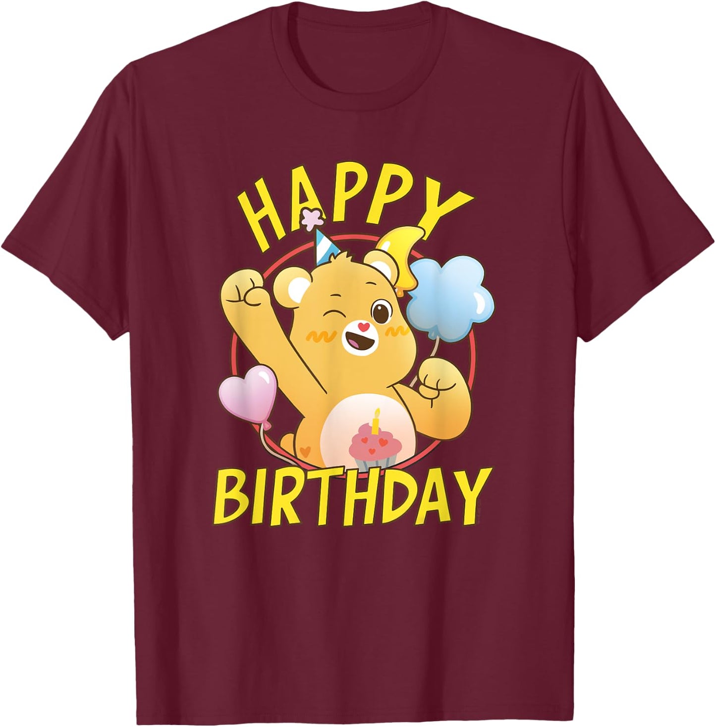 Care Bears Happy Birthday Vintage Birthday Bear Portrait T-Shirt - T-Shirt | Maroon