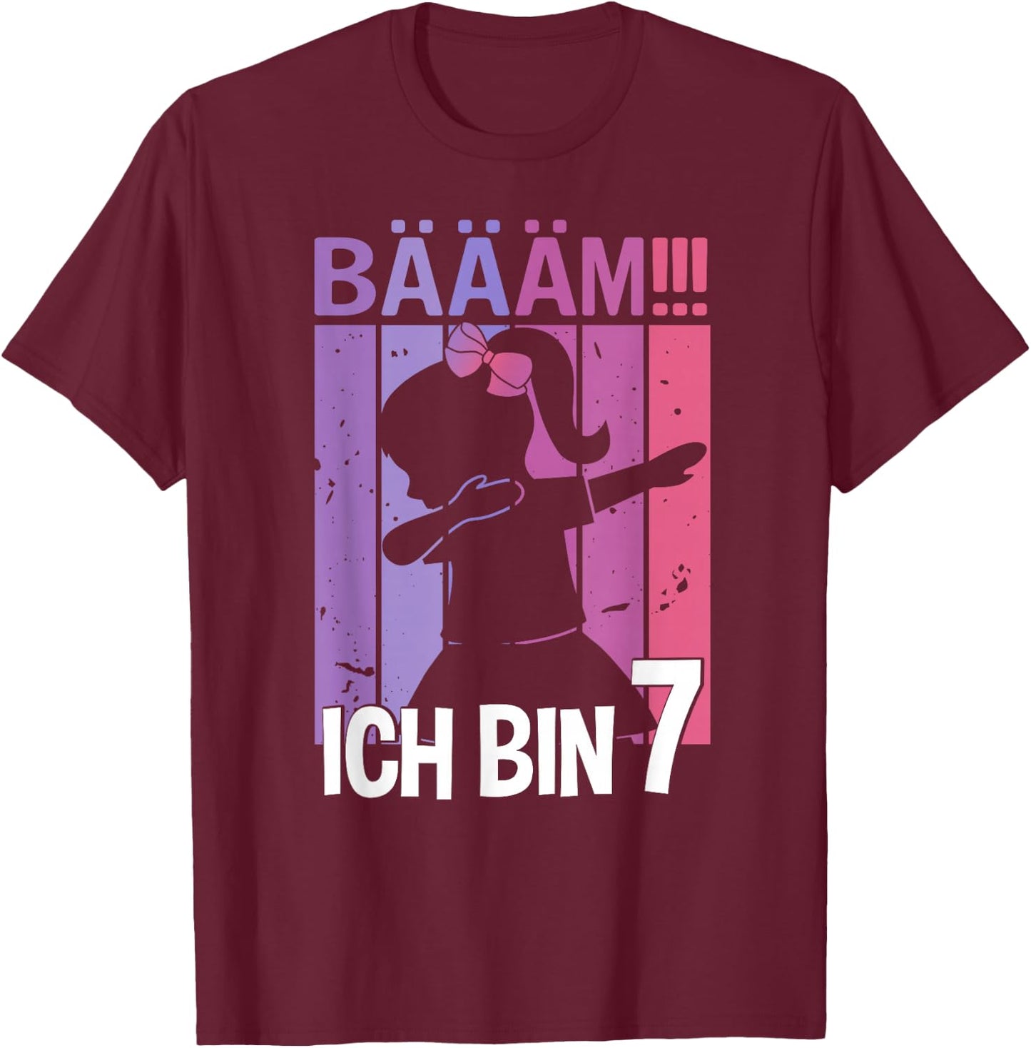 Girls' with German Text "Ich bin 7 Jahre Dab" [German Language], black T-Shirt - T-Shirt | Maroon