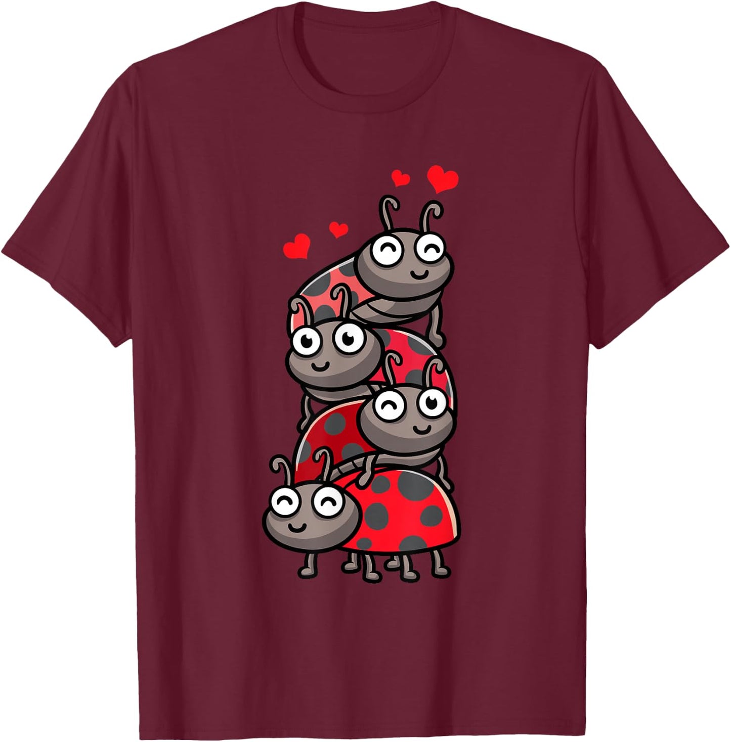 Ladybug with Hearts Bug Lover Small T-Shirt - T-Shirt | Maroon