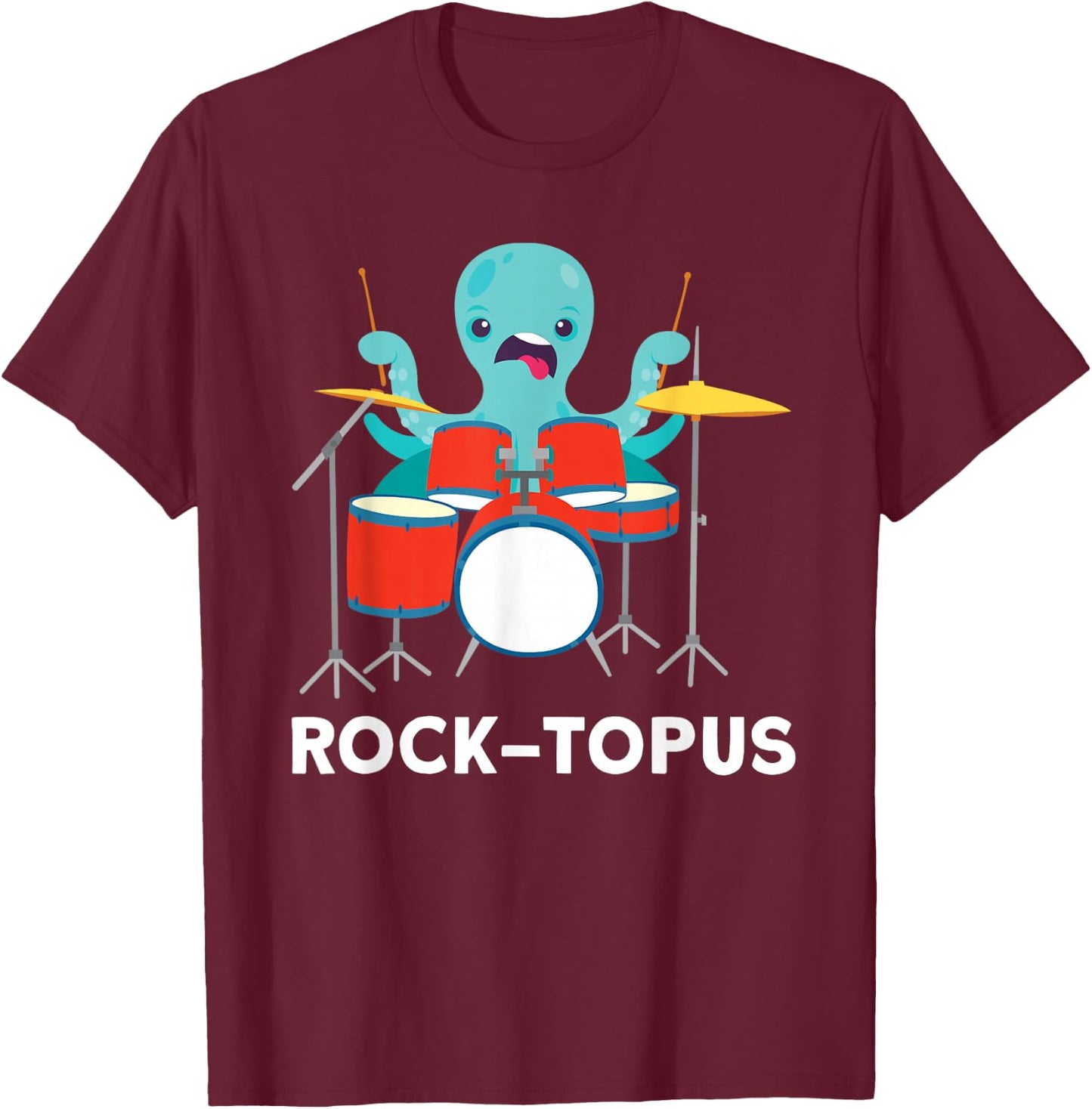 Octopus playing Drums Cool Rock Band Drummer T-Shirt - T-Shirt | Maroon